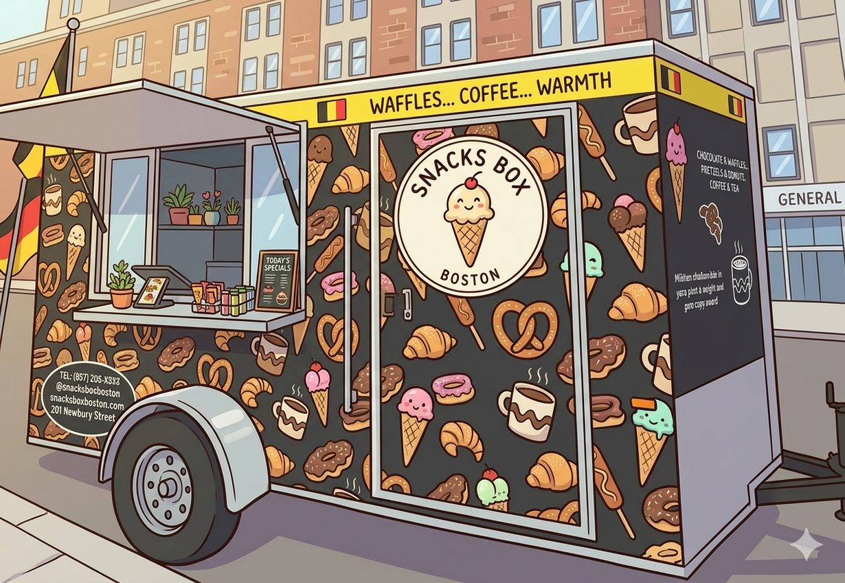 Snacks Box Boston food trailer on a Boston street